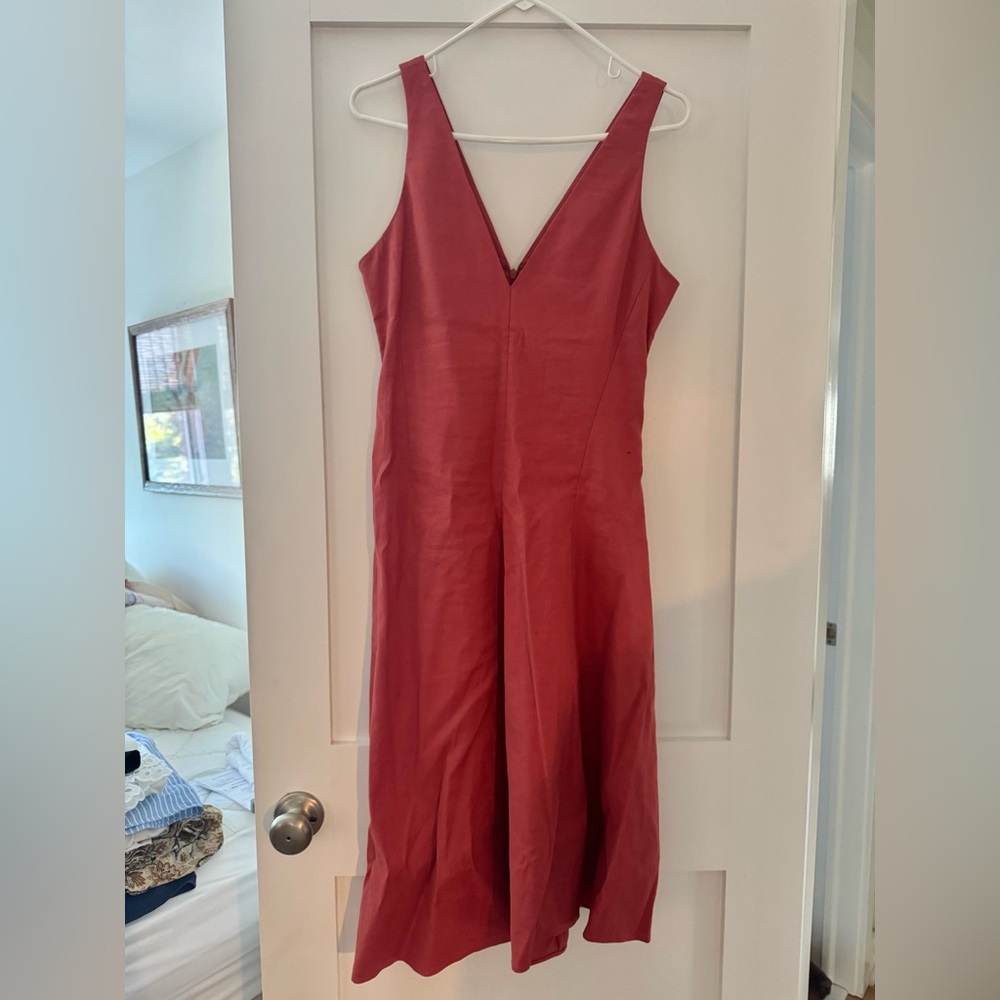 Theory Linen Flare Midi - Terracotta